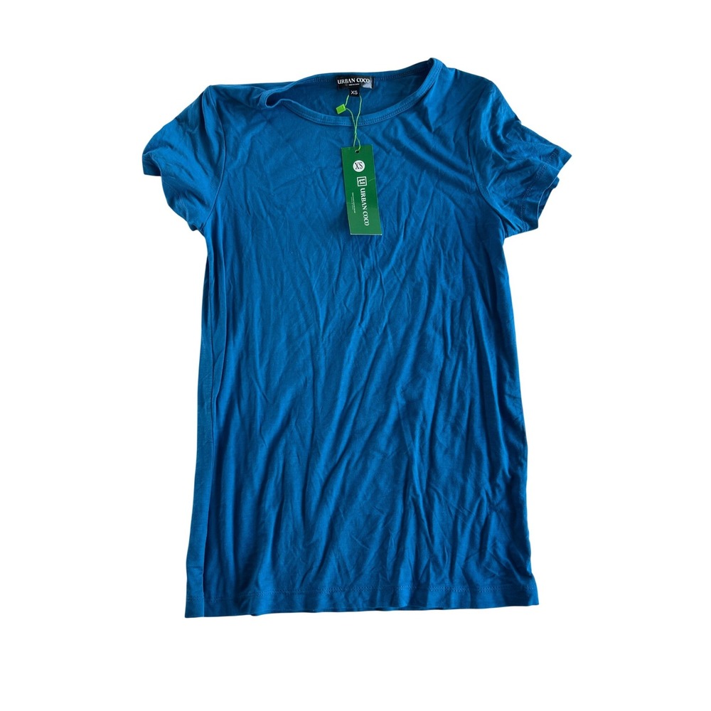 Urban Coco Womens XS Teal‎ Blue Short Sleeve Crew Neck Basic Tee Shirt NWT